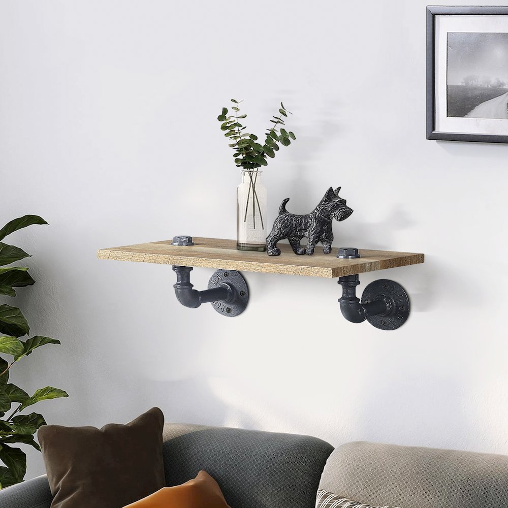 Oak and Sandy Black Rectangle Wall Shelf. Picture 5