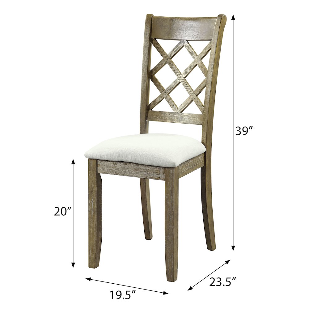 Beige and Rustic Oak Lattice Back Side Chairs (Set of 2). Picture 5