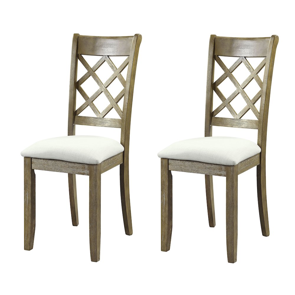 Beige and Rustic Oak Lattice Back Side Chairs (Set of 2). Picture 1