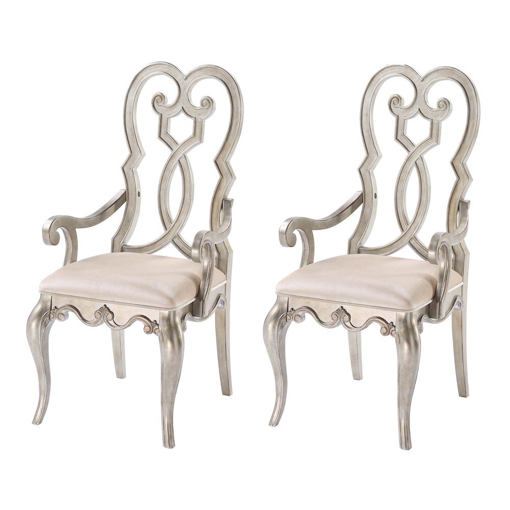 Ivory and Antique Champagne Arm Chairs (Set of 2). Picture 1