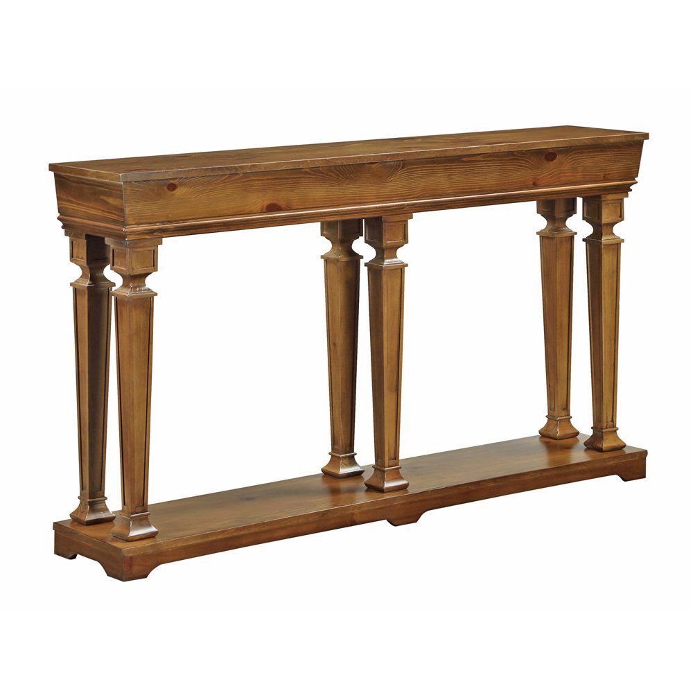 Oak Rectangular Console Table with Bottom Shelf. Picture 1