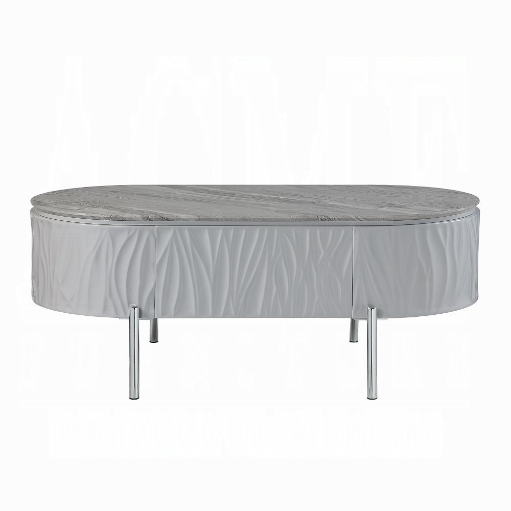 Grey High Gloss and Chrome 1-Drawer Coffee Table. Picture 3