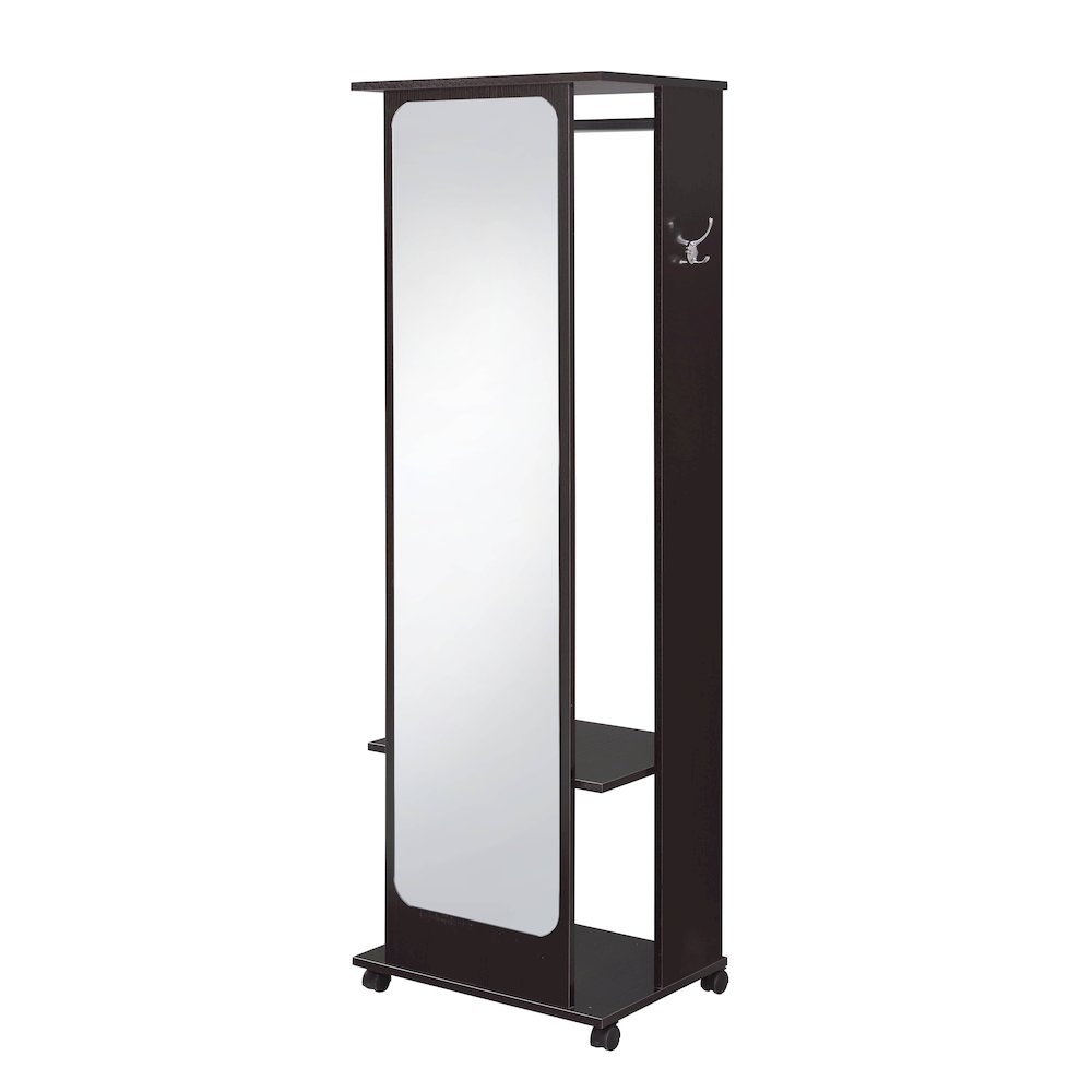 Espresso 1-Shelf Hall Tree with Casters and Hanging Rod. Picture 1