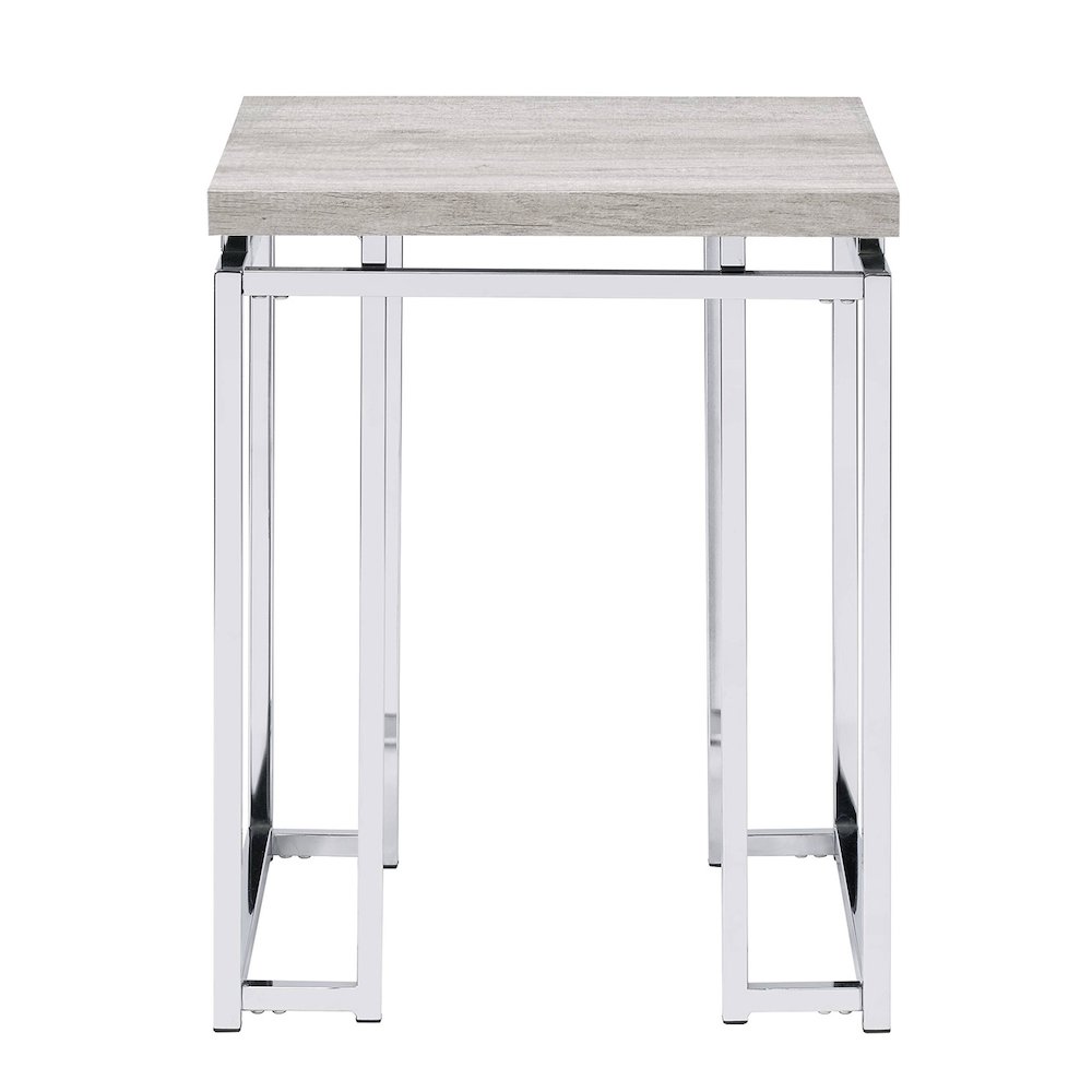Natural Oak and Chrome End Table with Metal Sled Base. Picture 2