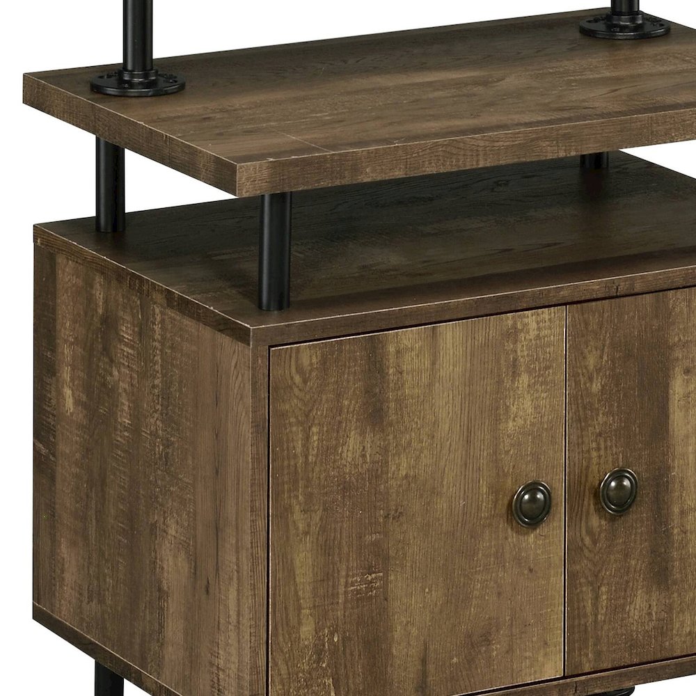 Rustic Oak And Black Side Pier With Open Shelving. Picture 4