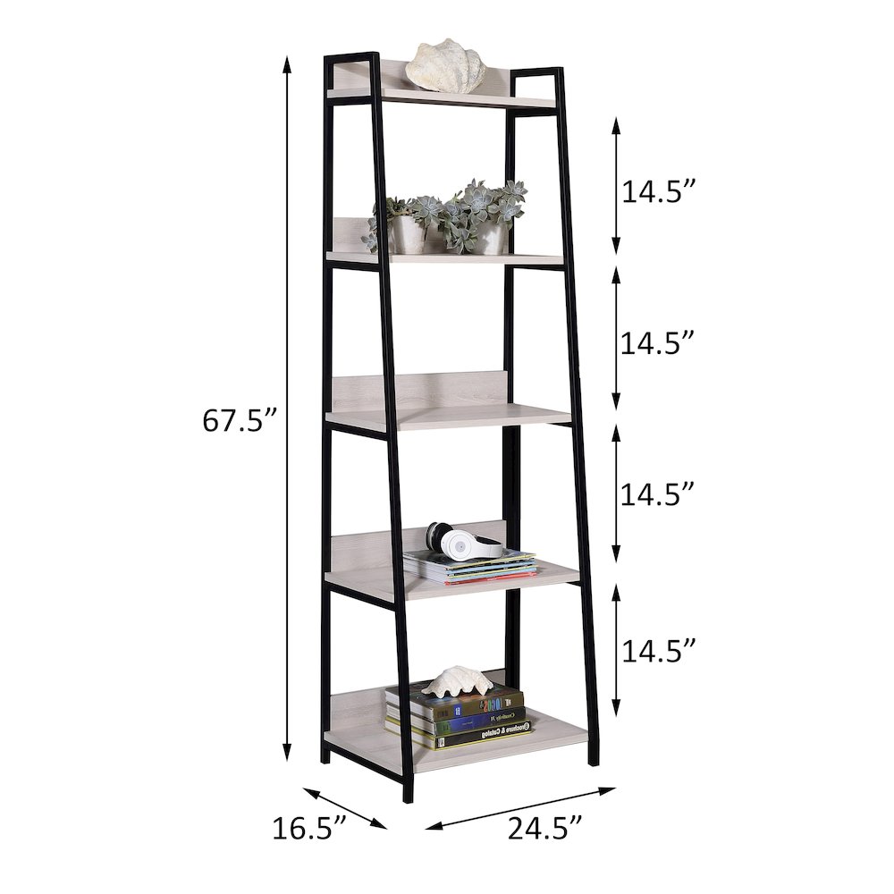 Natural and Black Ladder 5-tier Bookshelf. Picture 4