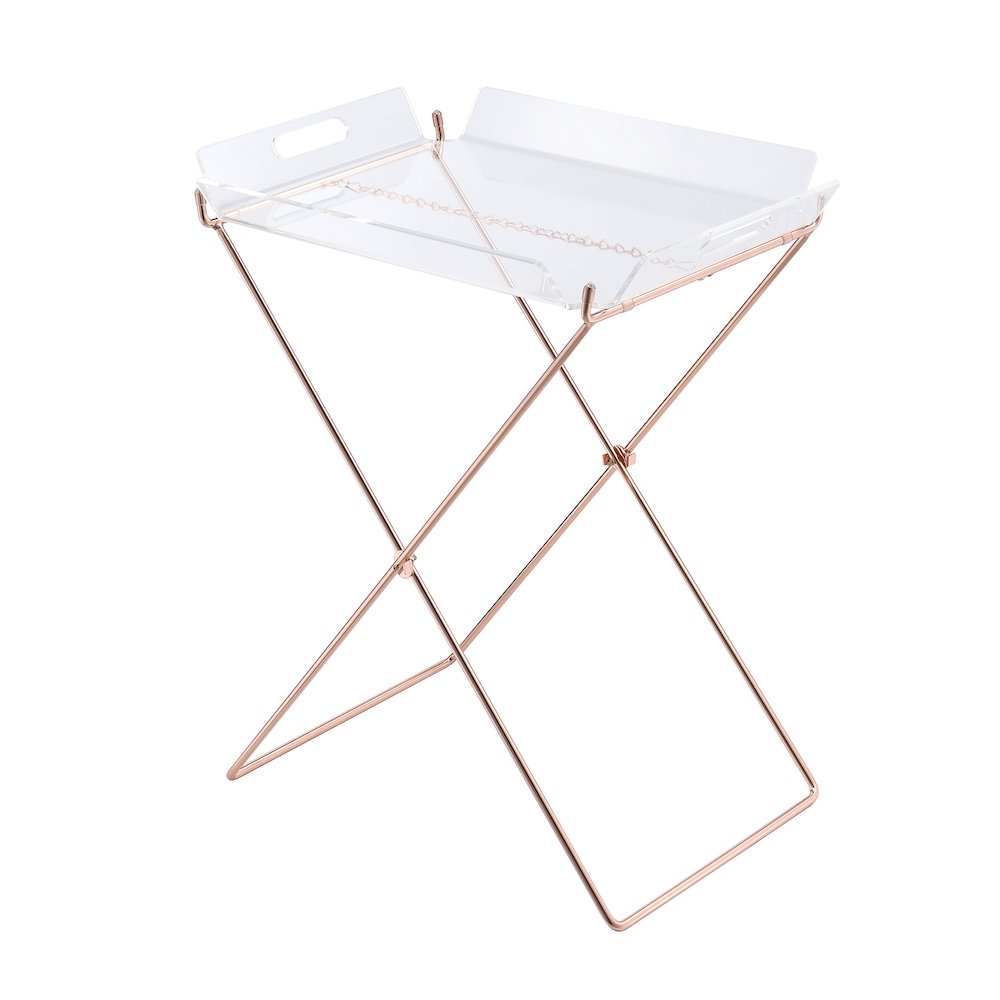 Clear and Copper Tray Table with Removable Tray. Picture 1