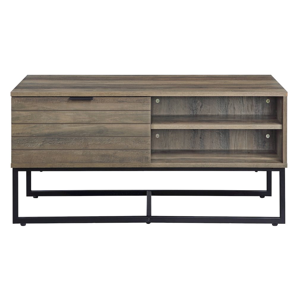 Rustic Oak and Black Coffee Table with Open Storage. Picture 2