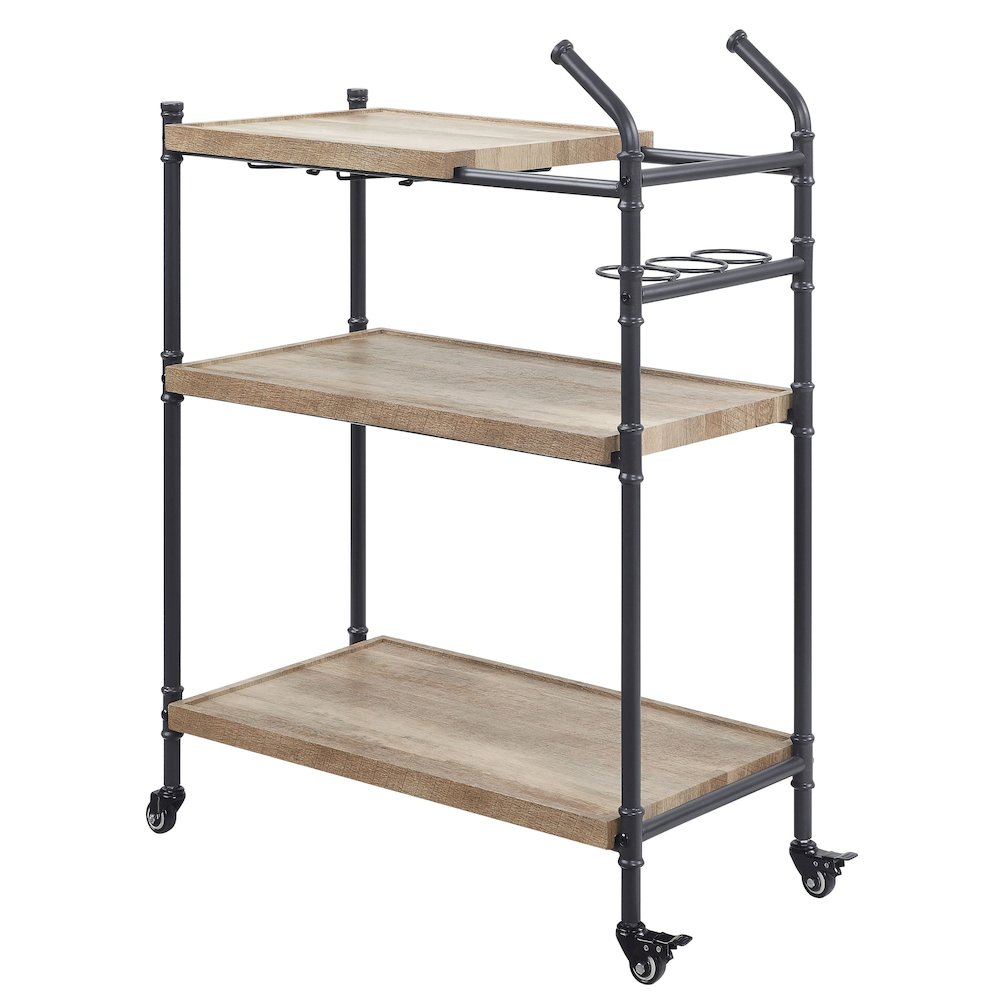 Oak and Sandy Black 2-Shelf Serving Cart. Picture 1