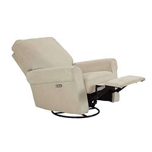 Westwood Design Savannah Wood Fabric Power-USB Glider Recliner in Ivory. Picture 4