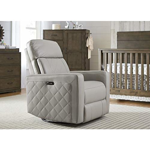 Westwood Design Soho Wood Leather Power-USB Glider Recliner in Cloud Gray. Picture 4