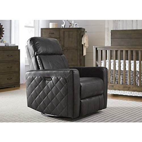 Westwood Design Soho Wood Leather Power-USB Glider Recliner in Oxford Gray. Picture 4