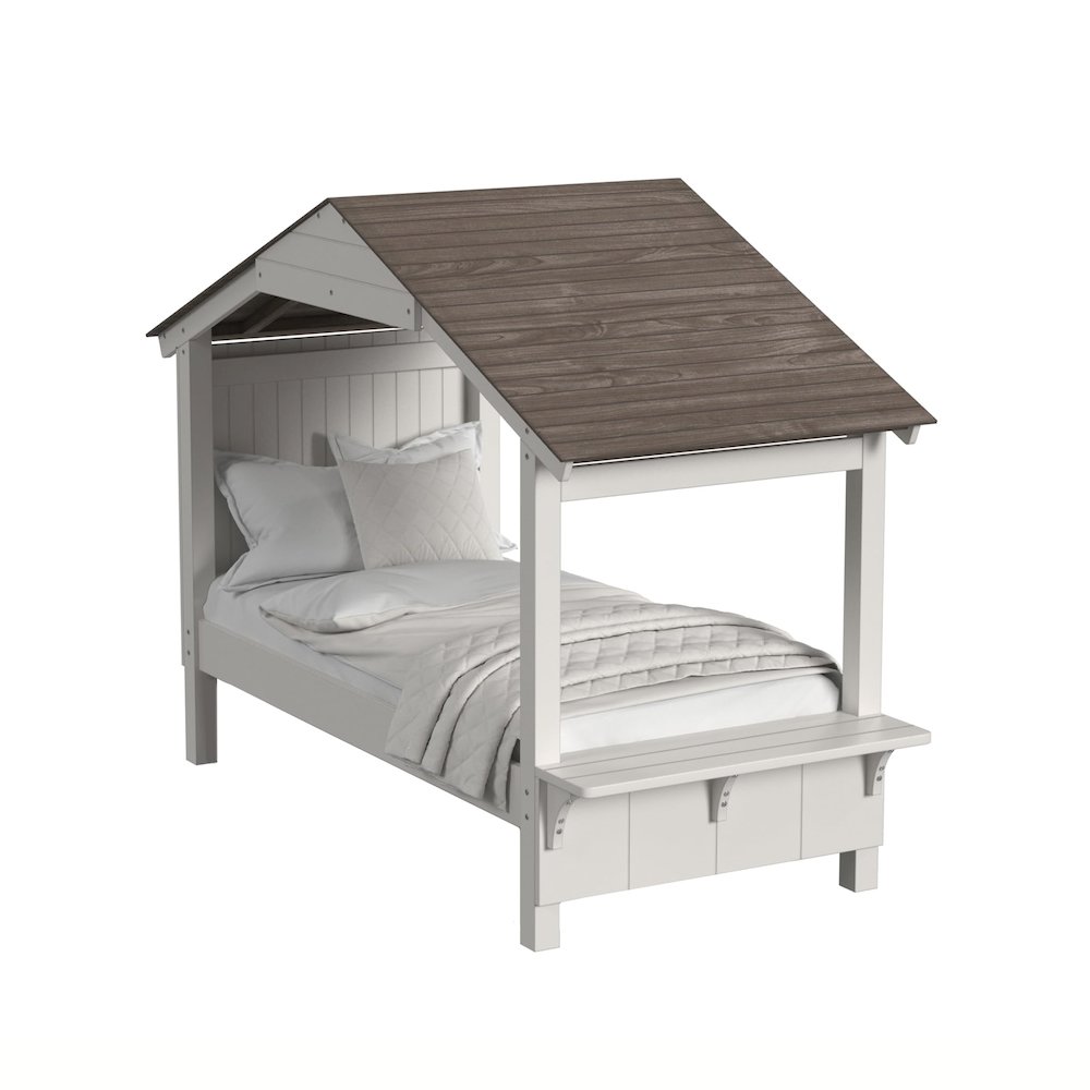 Westwood Design Lodge Wood Complete Twin Bed with Full Roof in Cookies/Cream. Picture 1