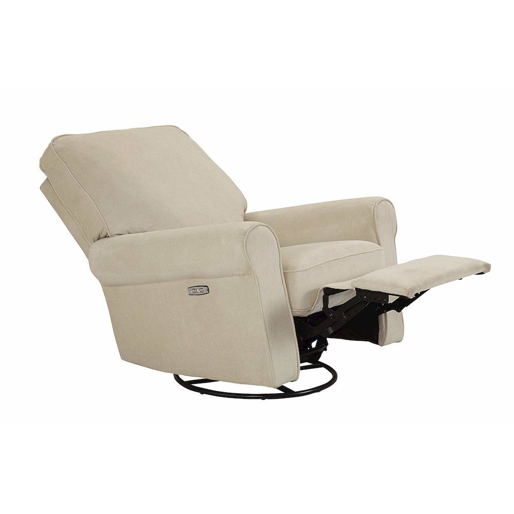 Westwood Design Savannah Wood Fabric Power-USB Glider Recliner in Ivory. Picture 2