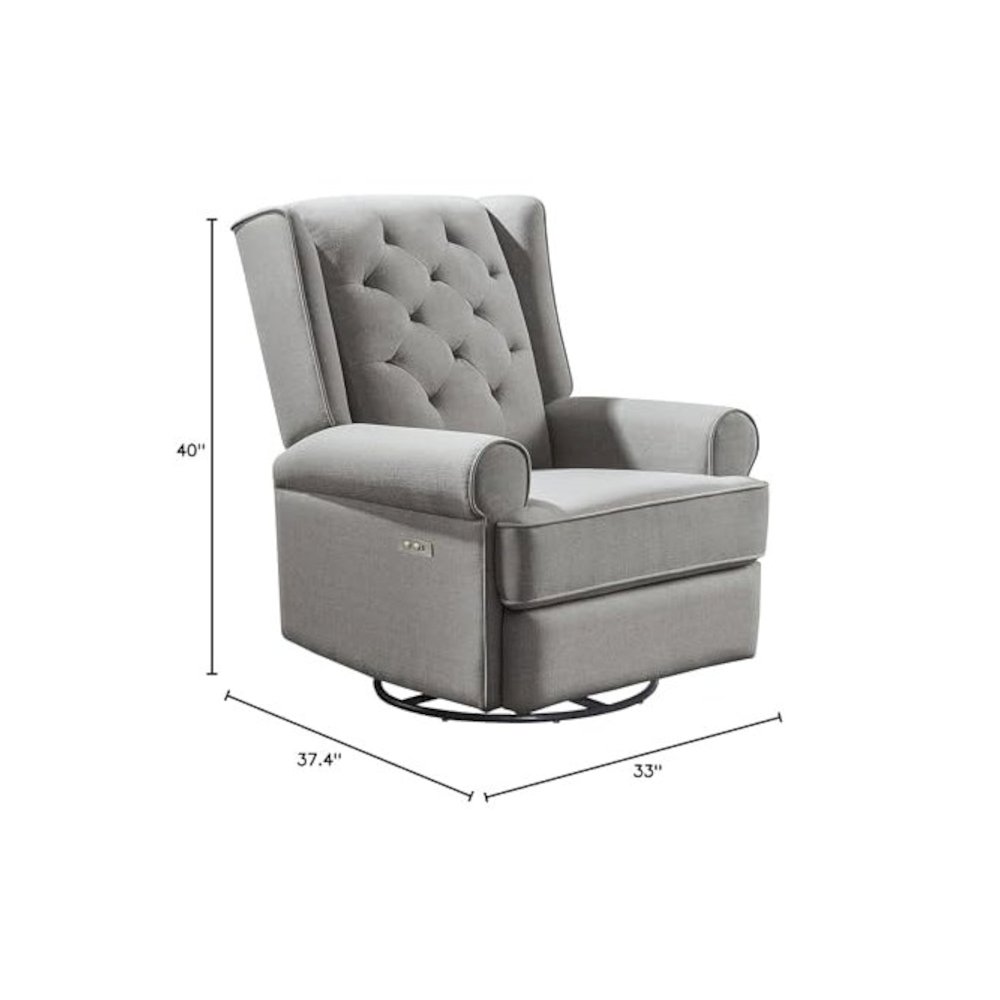 Westwood Design Amelia Traditional Fabric USB Glider and Recliner in Charcoal. Picture 2