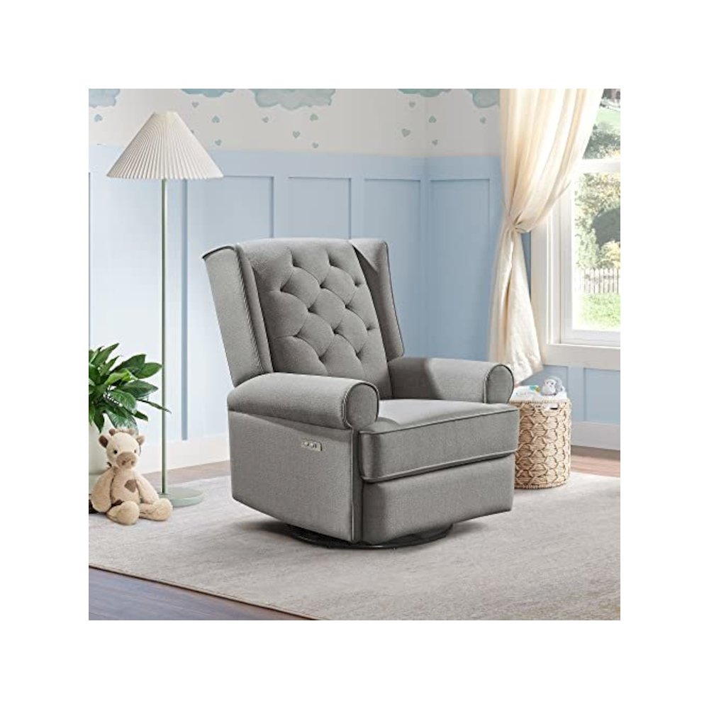 Westwood Design Amelia Traditional Fabric USB Glider and Recliner in Charcoal. Picture 1