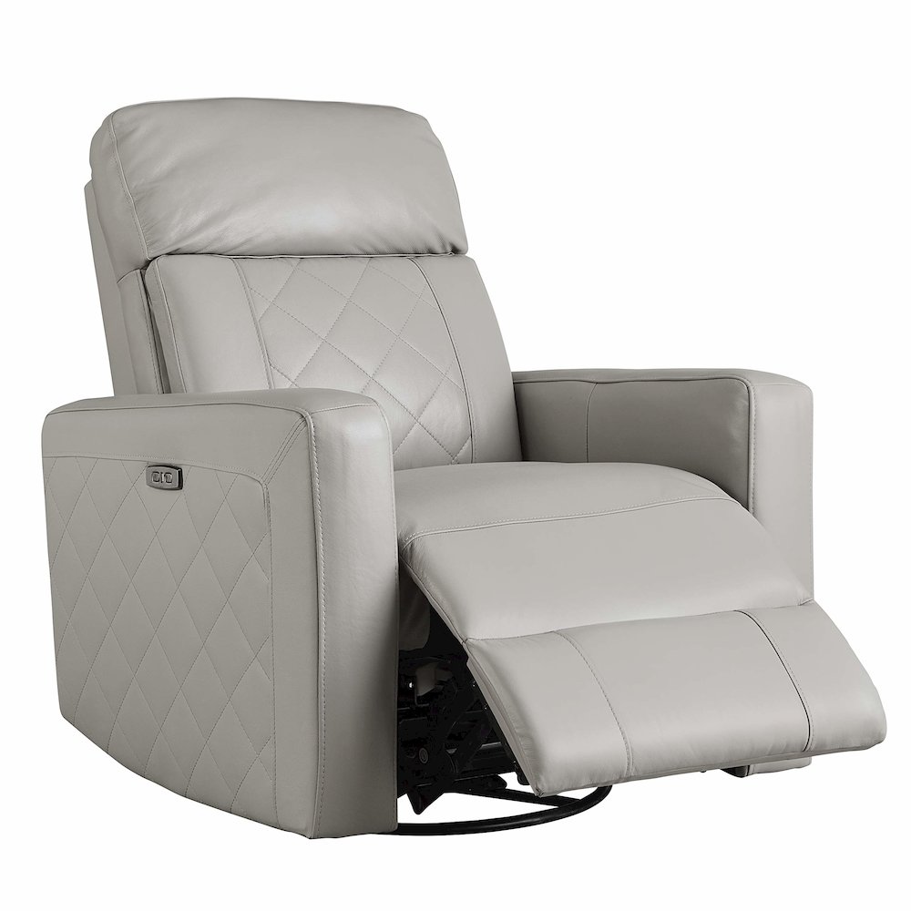 Westwood Design Soho Wood Leather Power-USB Glider Recliner in Cloud Gray. Picture 2