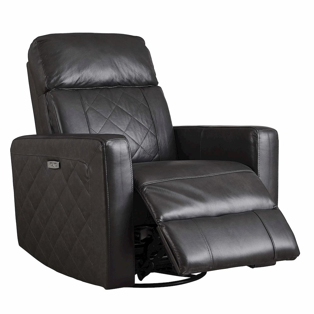 Westwood Design Soho Wood Leather Power-USB Glider Recliner in Oxford Gray. Picture 2