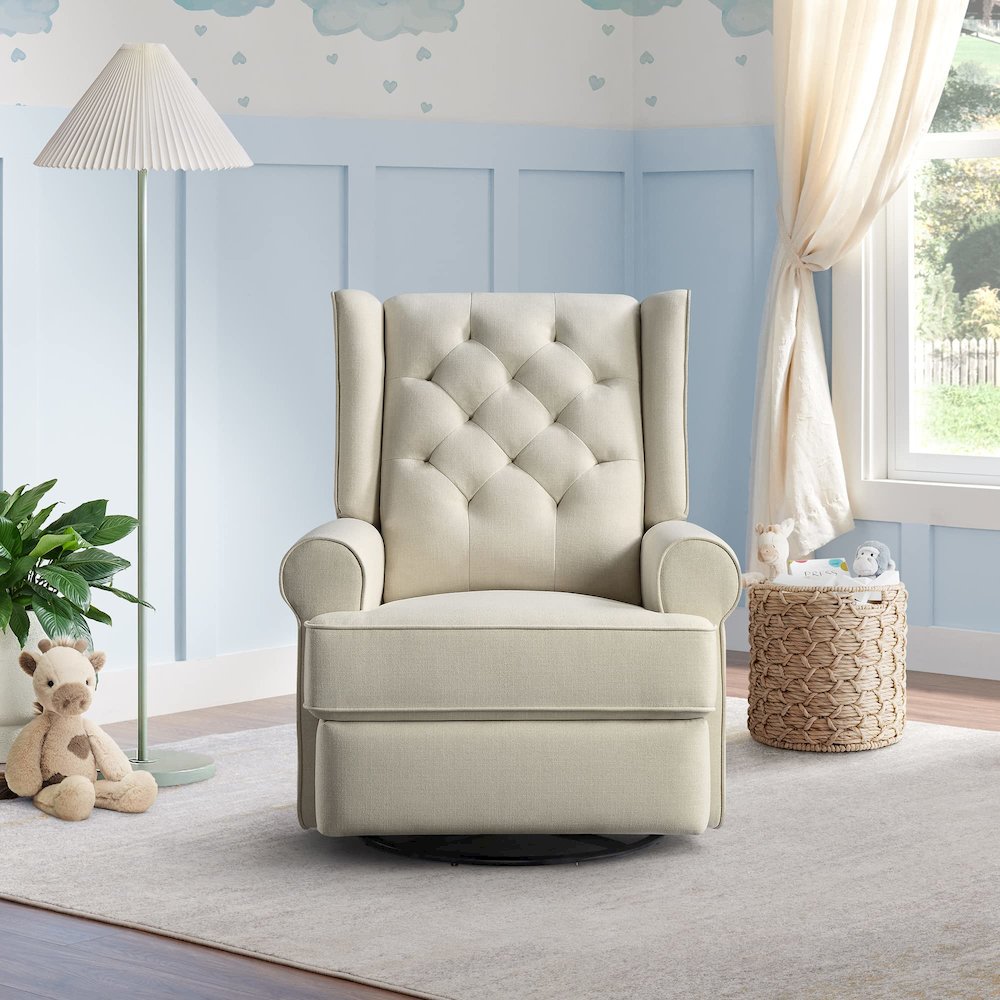 Westwood Design Amelia Traditional Fabric USB Glider and Recliner in Natural. Picture 3