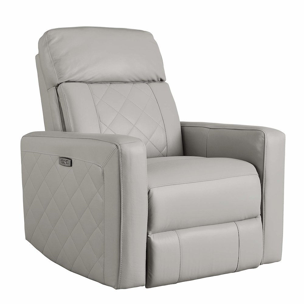 Westwood Design Soho Wood Leather Power-USB Glider Recliner in Cloud Gray. Picture 1