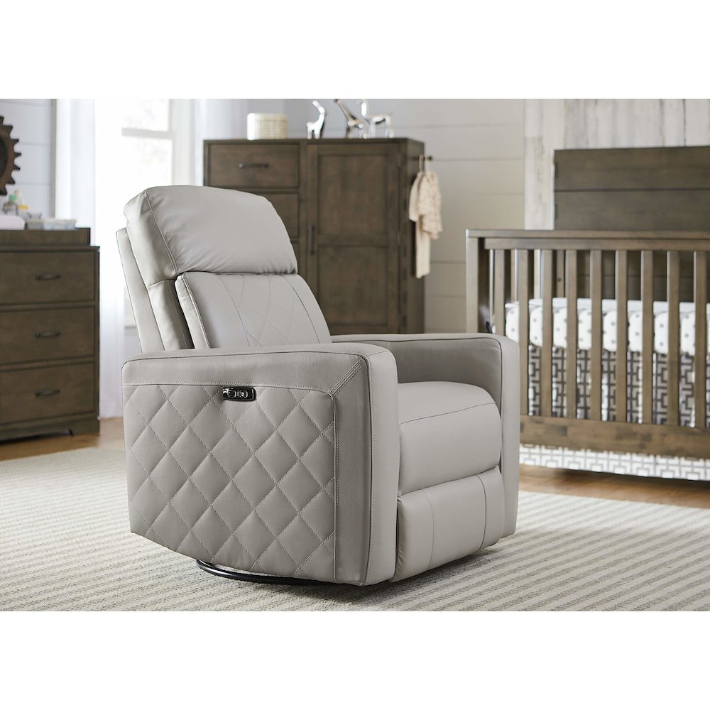 Westwood Design Soho Wood Leather Power-USB Glider Recliner in Cloud Gray. Picture 3