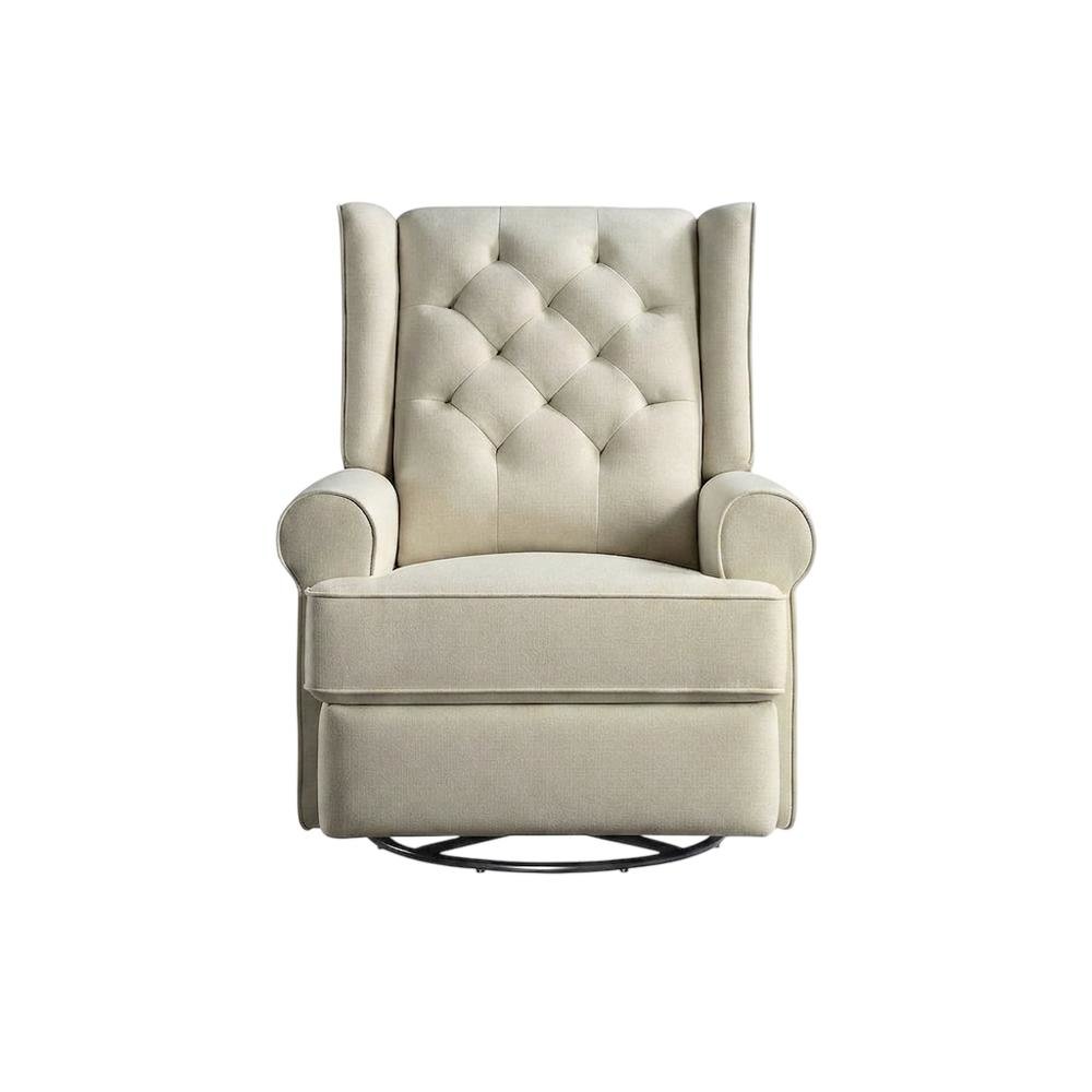 Fabric Glider Recliner Nursery Rocking Chair with USB Port, Traditional, Natural. Picture 1