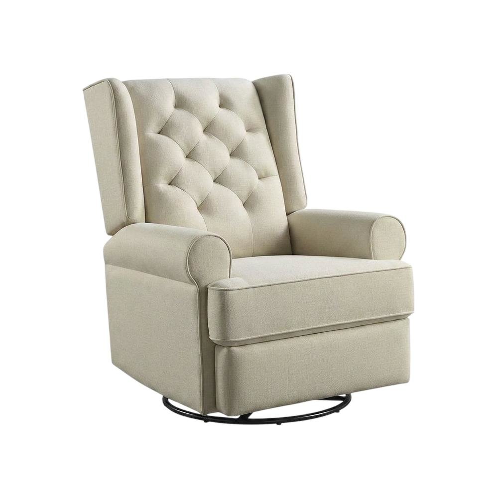 Fabric Glider Recliner Nursery Rocking Chair with USB Port, Traditional, Natural. Picture 4