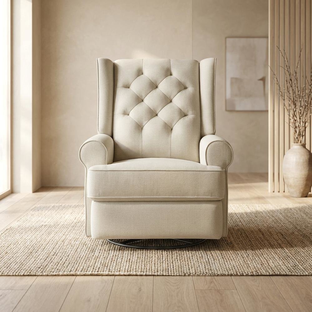 Fabric Glider Recliner Nursery Rocking Chair with USB Port, Traditional, Natural. Picture 3