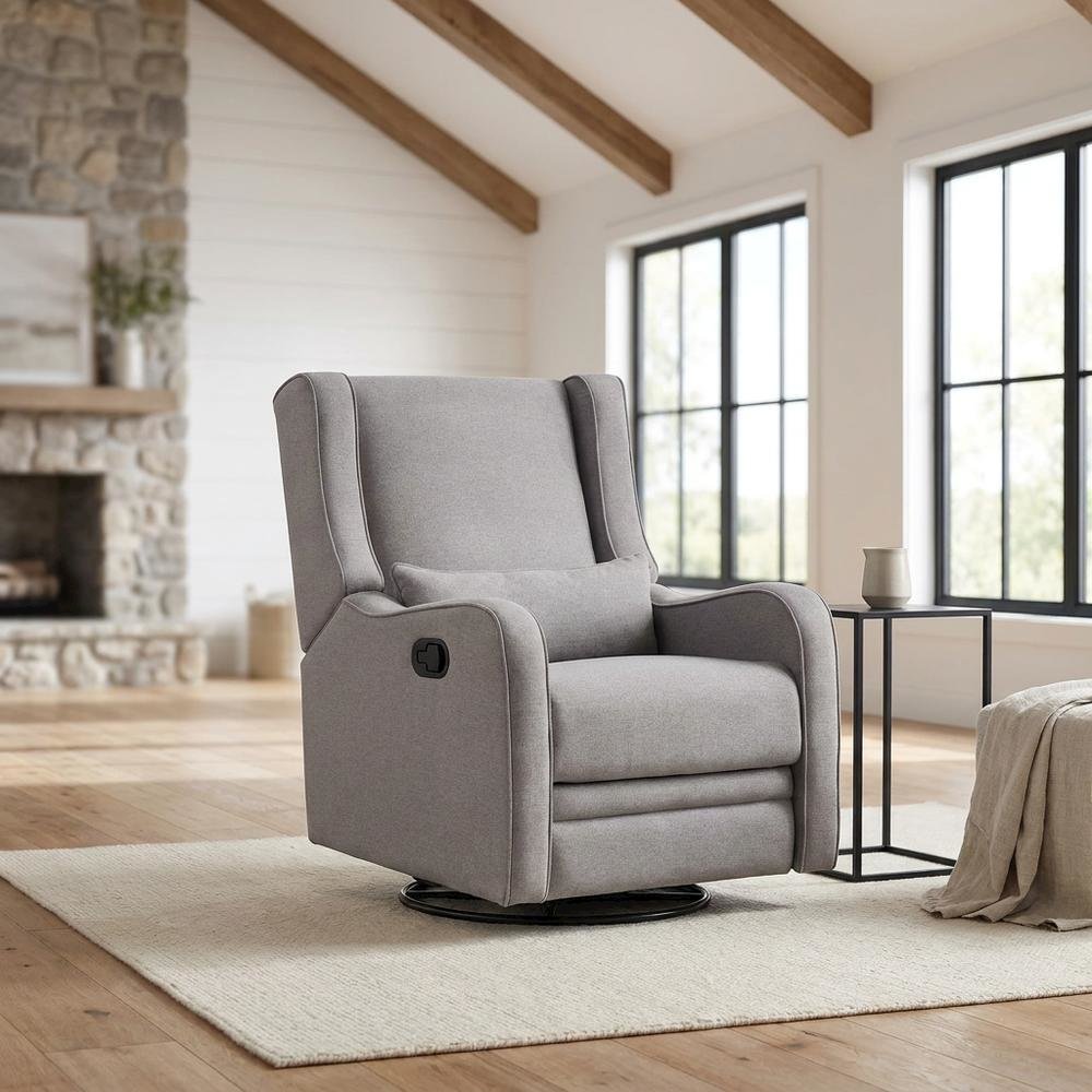 Fabric Swivel Glider Recliner, Manual Nursery Rocking Chair for Bedroom, Gray. Picture 2