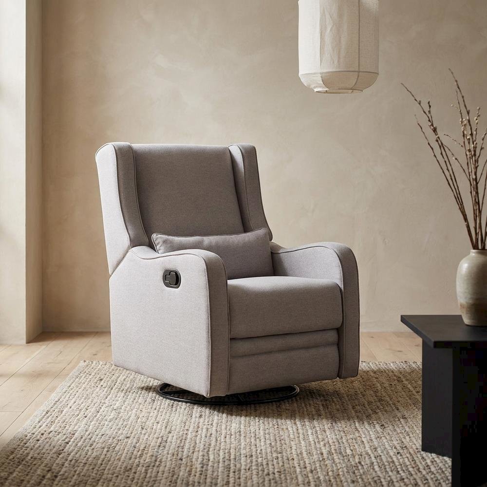 Fabric Swivel Glider Recliner, Manual Nursery Rocking Chair for Bedroom, Gray. Picture 3