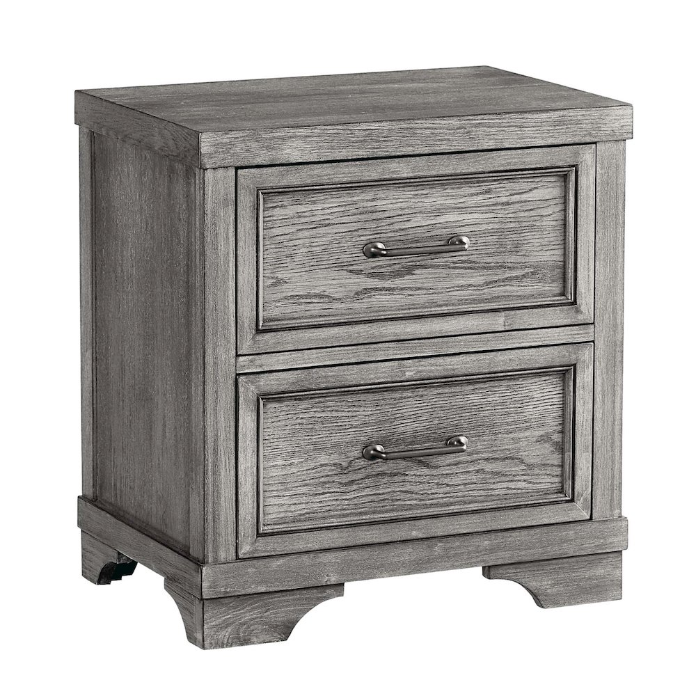 Westwood Design Foundry 2-Drawer Traditional Wood Nightstand in Brushed Pewter. Picture 1
