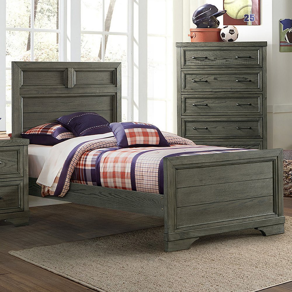 Westwood Design Foundry Traditional Wood Complete Twin Bed in Brushed Pewter. Picture 1