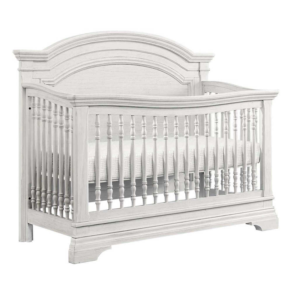 Westwood Design Olivia Traditional Wood Arch Convertible Crib in Brushed White. Picture 1