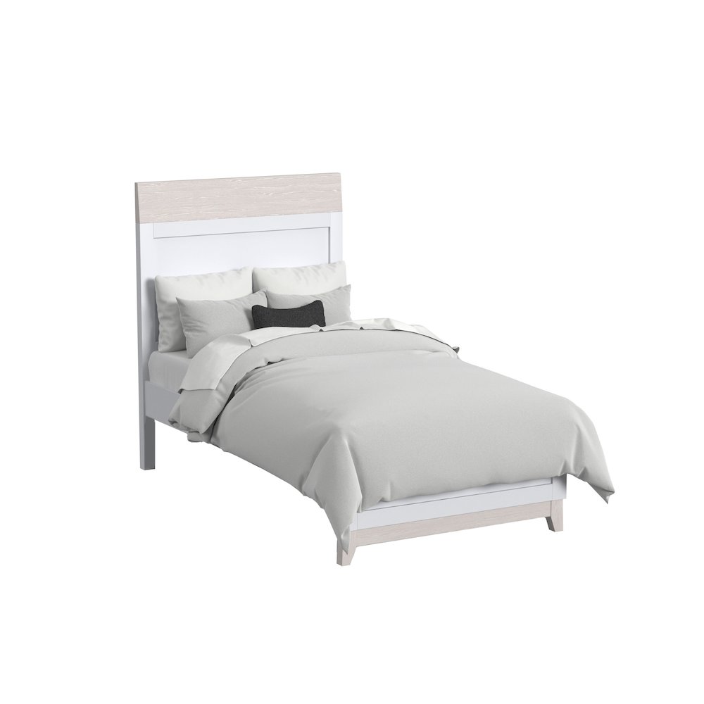 Westwood Design Rowan Modern Wood Complete Twin Bed in Ash Linen White. Picture 1