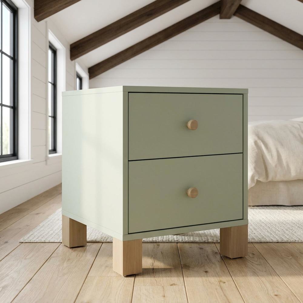 California 2 Drawer Nightstand - Sage with Driftwood. Picture 3