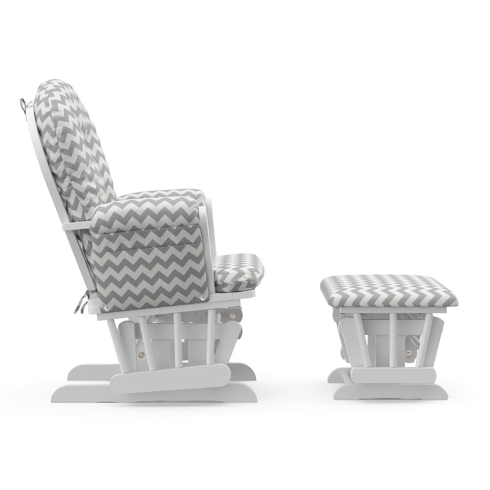 Storkcraft Hoop Glider and Ottoman - White with Gray Chevron. Picture 4