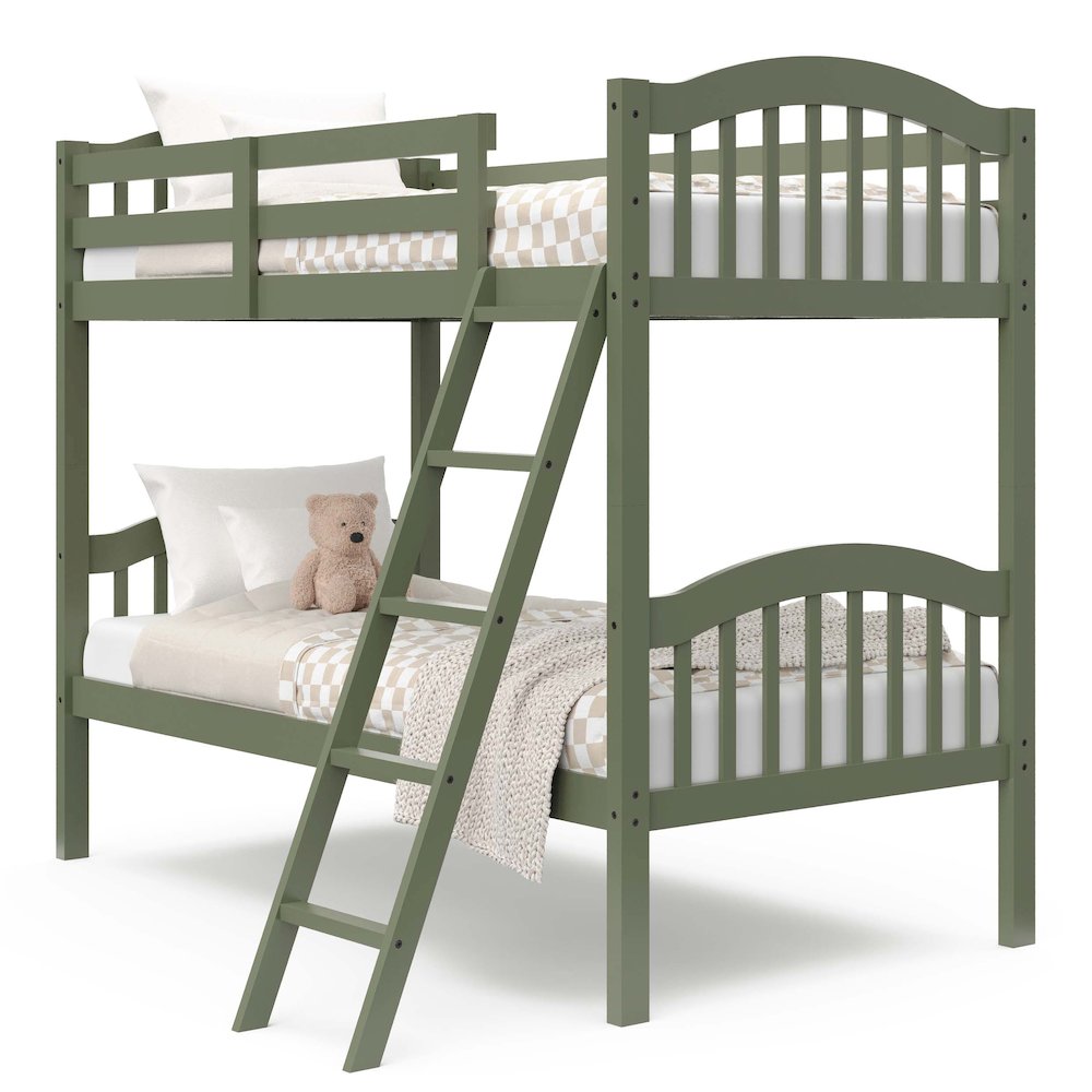 Storkcraft Long Horn Twin-Over-Twin Bunk Bed (Olive)- GREENGUARD Gold Certified. Picture 1