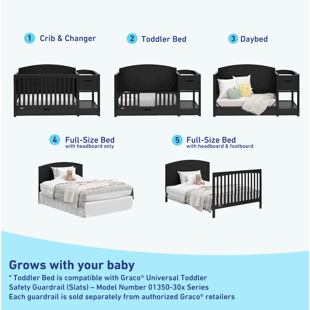 Graco Bellwood 5-in-1 Convertible Crib & Changer with Drawer (Black). Picture 7