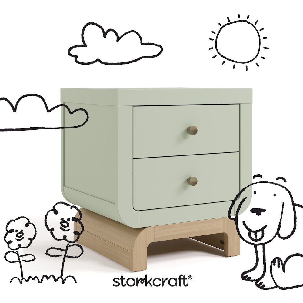 Santorini 2 Drawer Nightstand - Sage & Driftwood. Picture 5