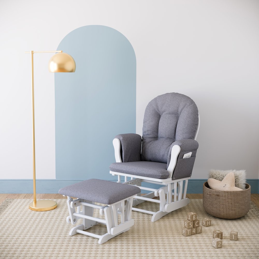 Storkcraft Hoop Glider and Ottoman - White with Gray Swirl. Picture 2