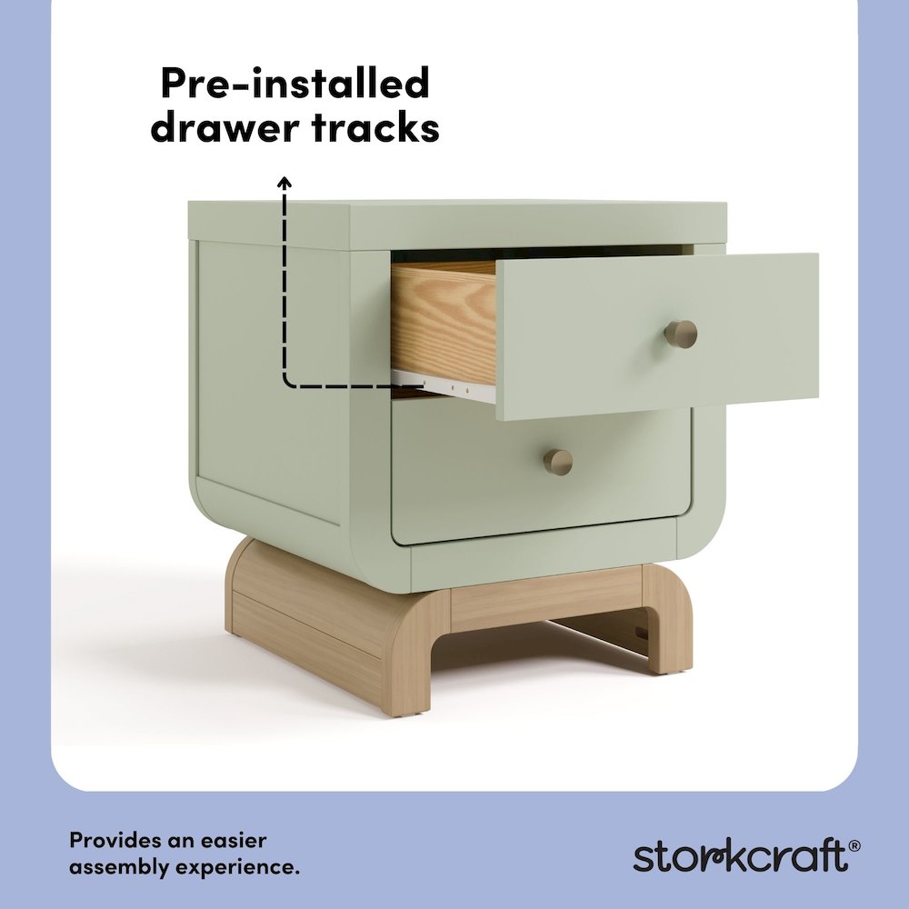 Santorini 2 Drawer Nightstand - Sage & Driftwood. Picture 4