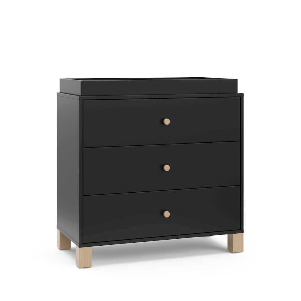 California 3 Drawer Chest With Topper - Black with Driftwood. Picture 1