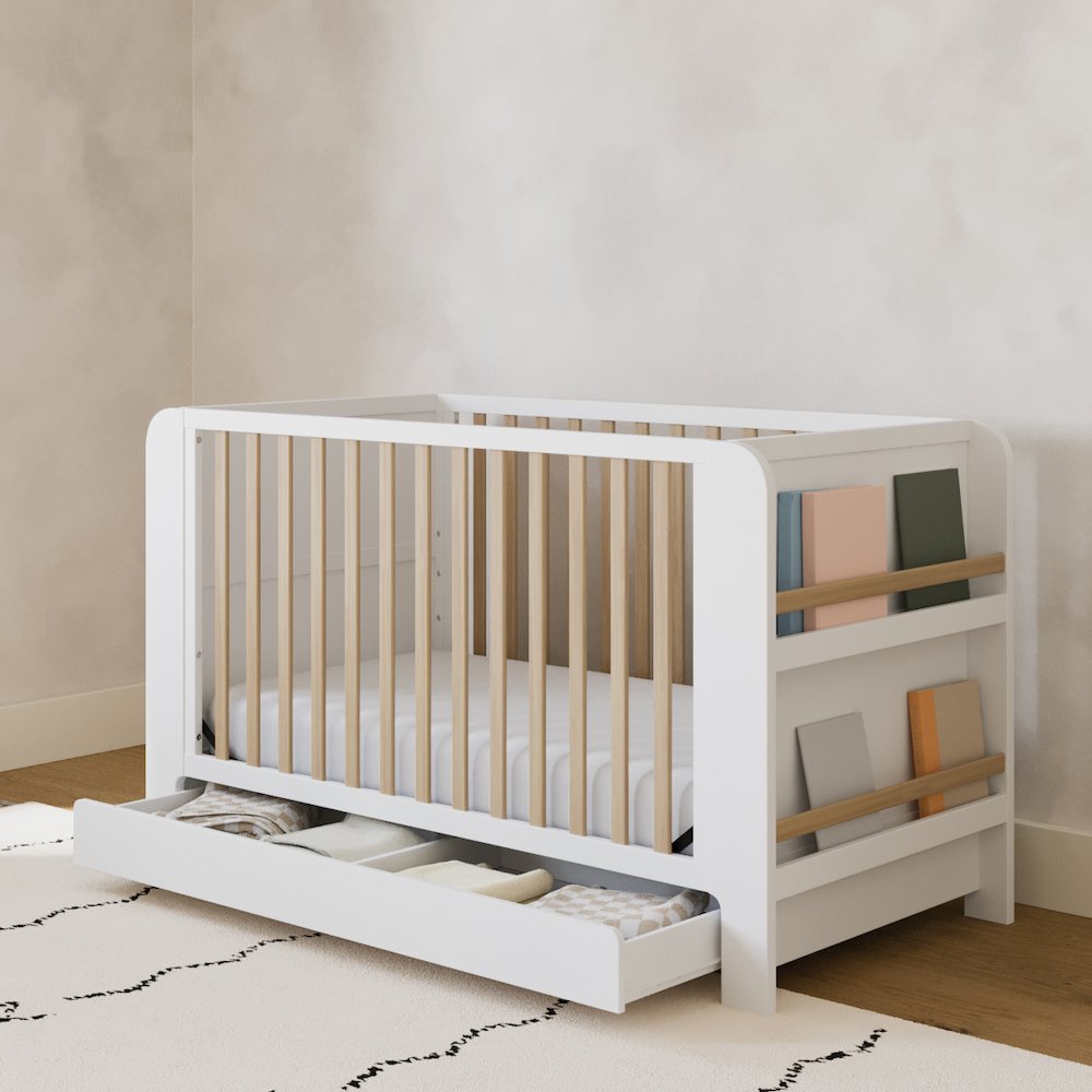 Graco Read-with-Me 4-in-1 Convertible Crib with Drawer (White with Driftwood). Picture 2