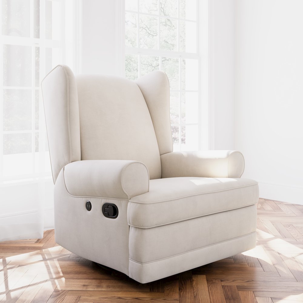 Storkcraft Serenity Wingback Upholstered Recliner Glider - Ivory. Picture 2