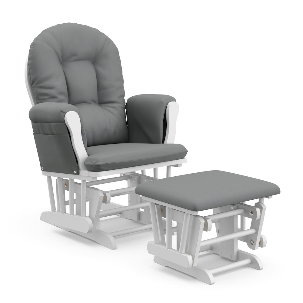 Storkcraft Hoop Glider and Ottoman - White with Gray. Picture 1