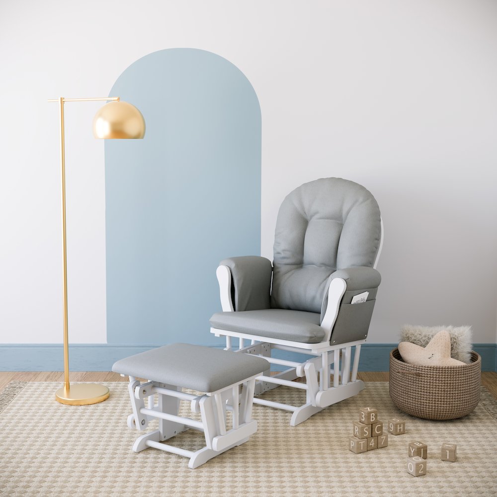 Storkcraft Hoop Glider and Ottoman - White with Light Gray. Picture 2