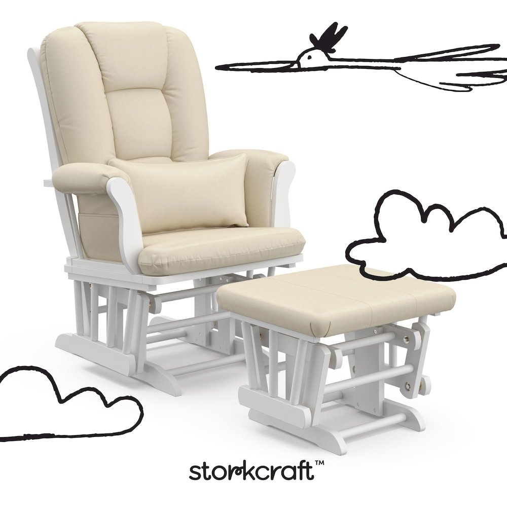 Tuscany Glider & Ottoman - White with Beige. Picture 7