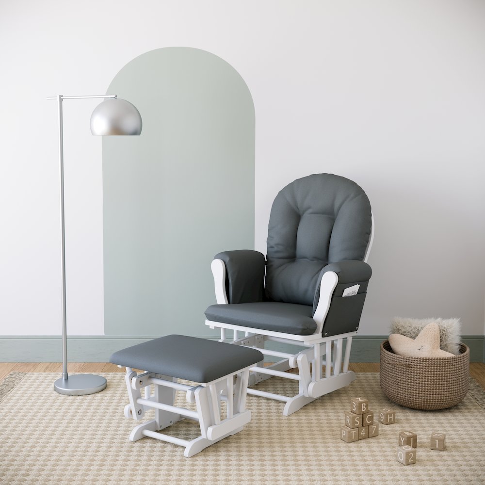Storkcraft Hoop Glider and Ottoman - White with Gray. Picture 2
