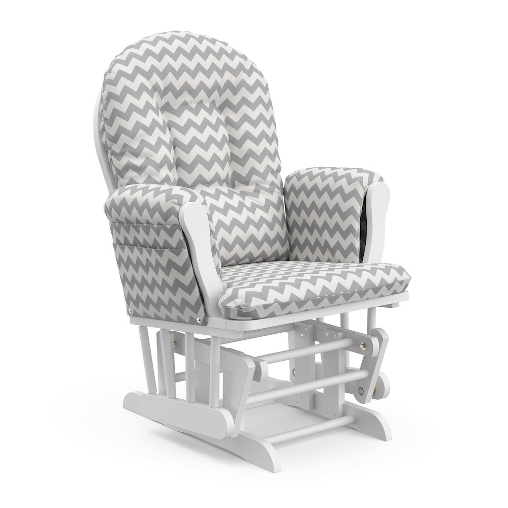 Storkcraft Hoop Glider and Ottoman - White with Gray Chevron. Picture 6