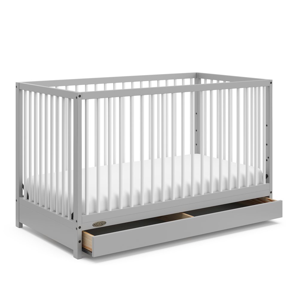 Graco Teddi 5-in-1 Convertible Crib with Drawer - Pebble Gray and White. Picture 3